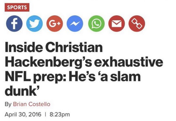 Inside Christian Hackenberg’s exhaustive NFL prep: He’s ‘a slam dunk’ 

April 30, 2016